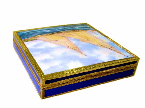 Box Sterling Silver Gold Plated, Blue Enamels Guilloche and Miniature Salimbeni - Image 4