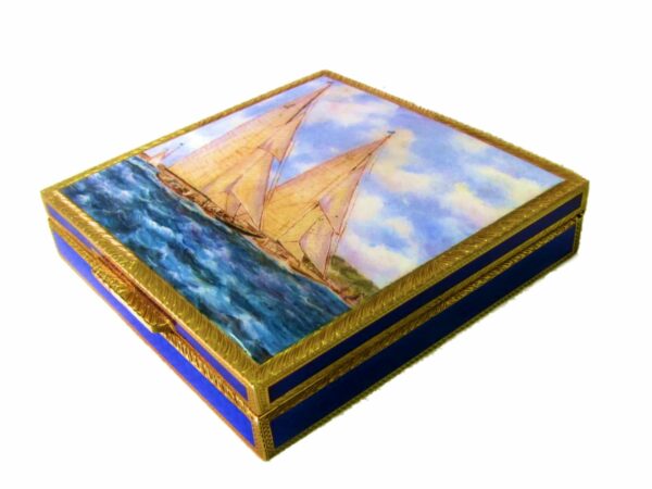 Box Sterling Silver Gold Plated, Blue Enamels Guilloche and Miniature Salimbeni - Image 6