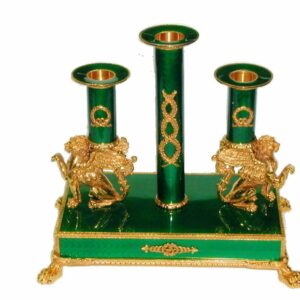 Salimbeni Candlestick Sterling Silver Green Fire Enameled Guilloché Engraved