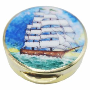 Pill Box Sterling Silver with Sailboat Hand-Painted with Fired Enamel