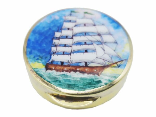 Salimbeni Pillbox Sterling Silver with Sailboat hand painted with fired enamel. Main Image scaled