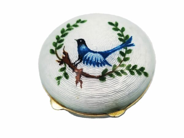 Salimbeni Sterling Silver white Pill Box with miniature bird Main Image scaled