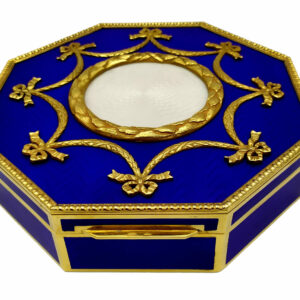 Salimbeni Table Box with Russian Impero Style Ornaments on Blue and White Enamel