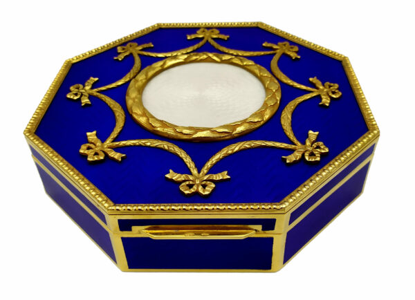 Table Box Russian Impero Style Ornaments on Blue and White Enamel Salimbeni - Image 7