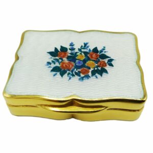 Pill Box Shaped Guilloche Enamel Box Floral Wreath Salimbeni