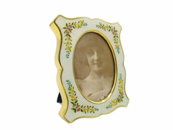 Shaped Photo Frame in Sterling Silver with Fired White Enamels on - Image 2