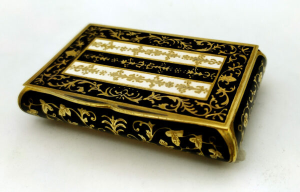 Snuff Box Hand-Engraved Black and White Enamel Guilloche Salimbeni - Image 7