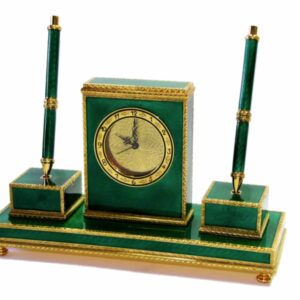 Sterling Silver Desk Centerpiece Gold Plated with Fire Enamels on Guilloche’ Salimbeni