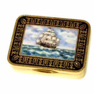 Sterling Silver Snuff Box Fire Enameled Hand Painted Miniature Salimbeni