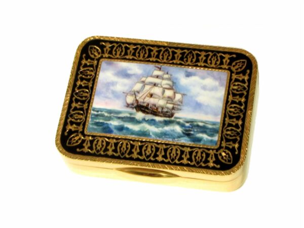 Sterling Silver Snuff Box Fire Enameled Hand Painted Miniature Salimbeni