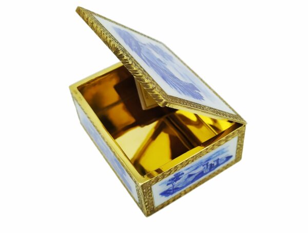 Sterling Silver Snuff Box Monochrome Blue Hand-Painted Miniatures Salimbeni - Image 2