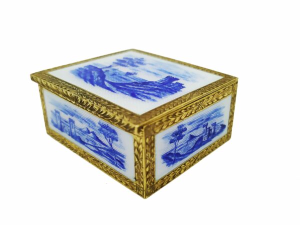 Sterling Silver Snuff Box Monochrome Blue Hand-Painted Miniatures Salimbeni - Image 3