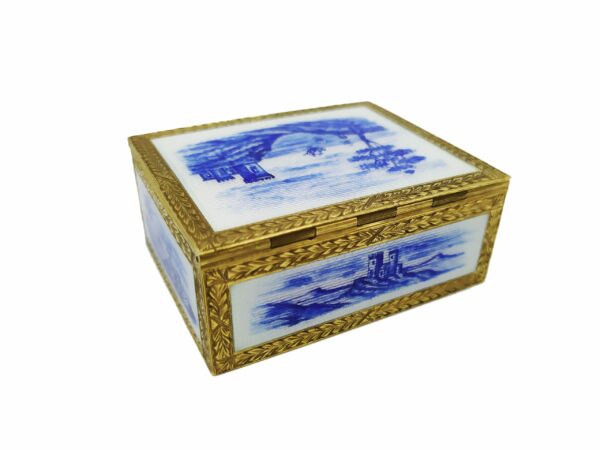 Sterling Silver Snuff Box Monochrome Blue Hand-Painted Miniatures Salimbeni - Image 4