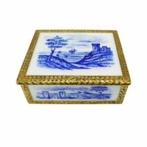 Sterling Silver Snuff Box Monochrome Blue Hand-Painted Miniatures Salimbeni