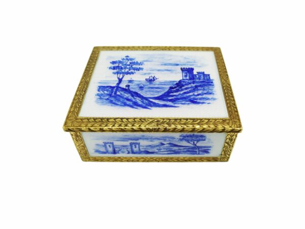 Sterling Silver Snuff Box Monochrome Blue Hand-Painted Miniatures Salimbeni