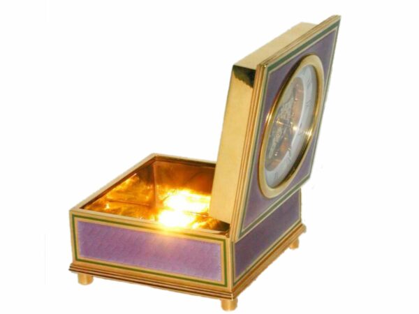 Sterling Silver Table Clock Shaped Square Box Fire Enameled Guilloché Salimbeni - Image 2