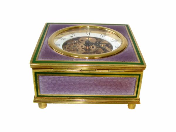 Sterling Silver Table Clock Shaped Square Box Fire Enameled Guilloché Salimbeni - Image 6