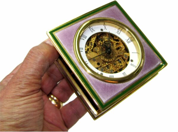 Sterling Silver Table Clock Shaped Square Box Fire Enameled Guilloché Salimbeni - Image 7