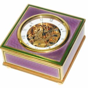 Sterling Silver Table Clock Shaped Square Box Fire Enameled Guilloché Salimbeni