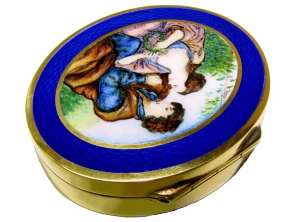 Oval Snuff Box or Pill Box Guilloche Enamel Box miniature Salimbeni - Image 4