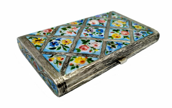 Salimbeni Sterling Silver Box with hand painted fired enamelled flowers. 5 scaled