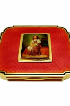 Table Box Red Art Nouveau, Hand-Painted on Mother-of-pearl Miniature