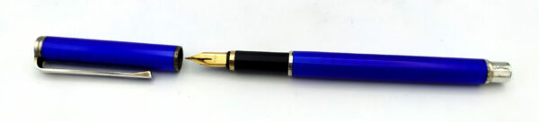 Salimbeni Fountain Pen in Sterling Silver with fired enamel on Guilloche. 3 scaled