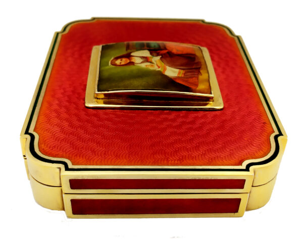 Salimbeni Red Table Box Art Nouveau with hand painted on mother of pearl Miniature 5