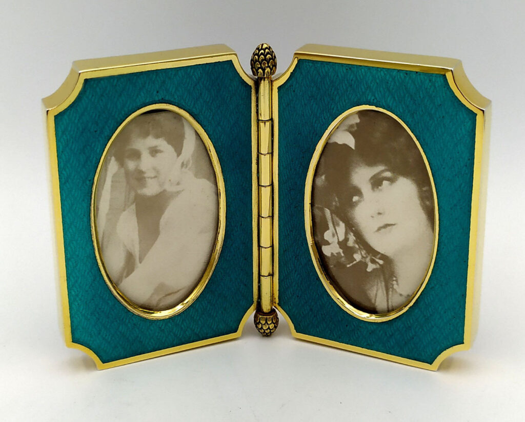 Photo Frame Shaped double opening fired Enamel on guilloche Sterling Silver Salimbeni 2