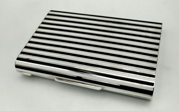 Cigarette Case fired enamel stripes in Art Deco style Sterling Silver Salimbeni 6 scaled