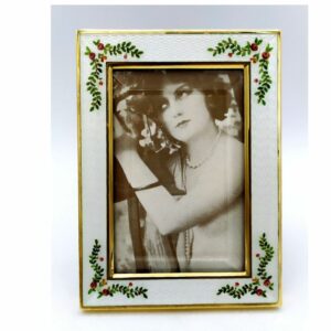 Photo Frame enamel fired on guilloche and hand-painted miniature Sterling Silver