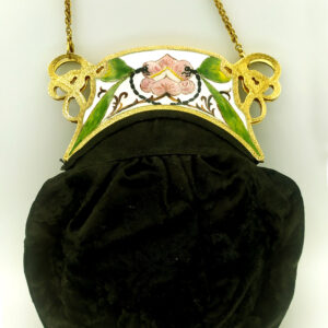 Salimbeni Art Nouveau black satin evening bag with enameled silver zip