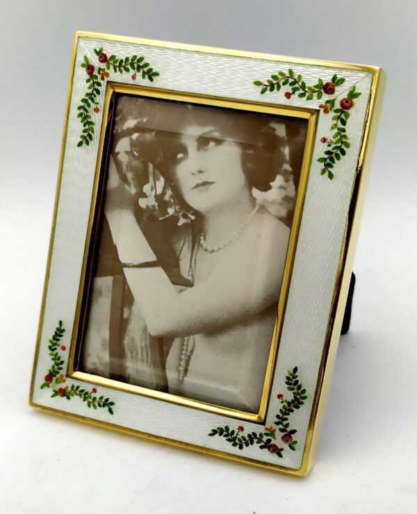 Photo Frame enamel fired on guilloche and hand painted miniature Sterling Silver Salimbeni 1