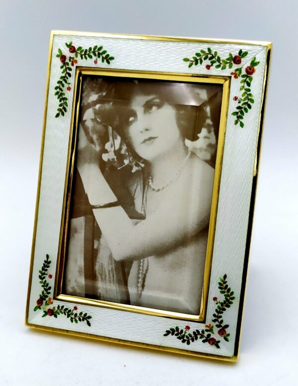 Photo Frame enamel fired on guilloche and hand painted miniature Sterling Silver Salimbeni 5