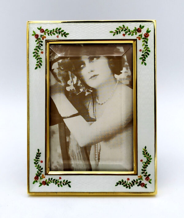 Photo Frame enamel fired on guilloche and hand painted miniature Sterling Silver Salimbeni 6