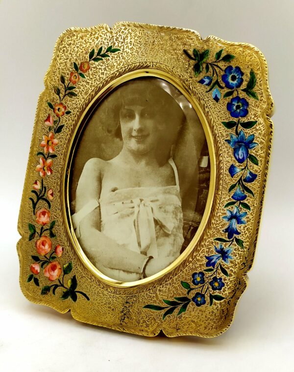 Picture Frame very fine fire enamelled floral engraving and hand painted Sterling Silver Salimbeni 2